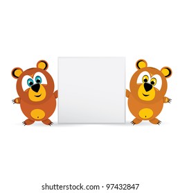 cartoon cute bears with sign for your text. vector illustration.