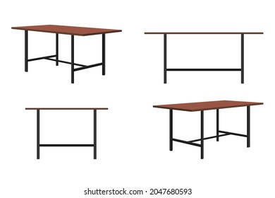 Cartoon cute beautiful office table isolated with different position and pose in white background
