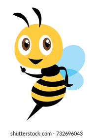 Cartoon cute bee character pointing hand - flat art vector mascot character