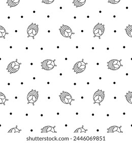 Dibujo animado lindo personaje de abeja. Patrón sin costuras. Página para colorear. Insecto Kawaii sosteniendo una olla de miel. Estilo dibujado a mano. Dibujo de Vector. Diseñar adornos.