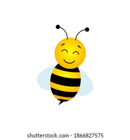 Cartoon cute bee dreaming. Fly insect character. Happy flying bee. Vector isolated on white