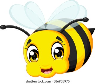 cartoon cute bee flying  isolated on white background