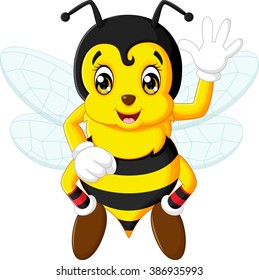 cartoon cute bee flying  isolated on white background