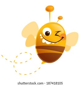 Cartoon cute bee with funny antennas closing one eye and making a face