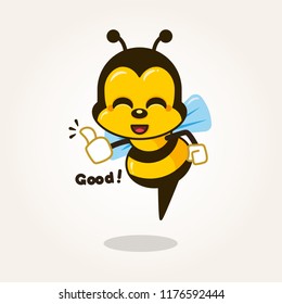 Cartoon cute bee giving thumb up. Bumble bee vector icon illustration isolated on white background.