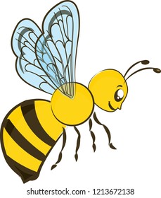 Cartoon cute bee isolated on white background. Honey flying bee. Insect