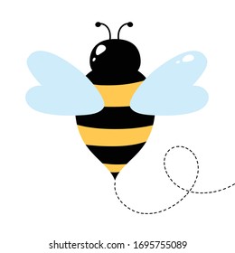 Cartoon cute bee isolated on white background. Vector illustration