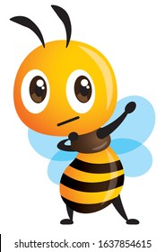 Cartoon cute Bee making dab arms gesture presenting popular internet meme pose - vector character