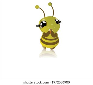 Cartoon cute bee mascot, Cartoon cute bee with honey pot, Honey Bee Logo Cartoon Character, Vector logo illustration, Vector character illustration isolated, Organic honey linear logo.