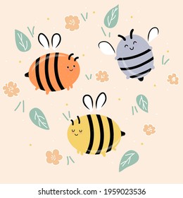 Cartoon cute bee mascot set. Funny illustrations of characters isolate