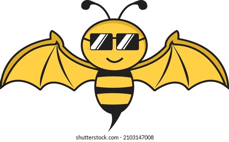 Cartoon cute bee mascot set. Cartoon cute bee with honey set. Cute bee carries honey pot and organic honey bottle - mascot vector characters set bat combination