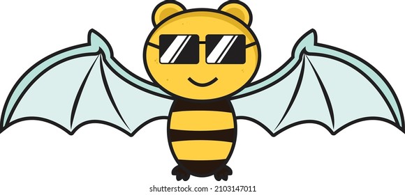 Cartoon cute bee mascot set. Cartoon cute bee with honey set. Cute bee carries honey pot and organic honey bottle - mascot vector characters set bat combination