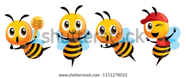 Cartoon Susse Bienen Maskottchen Set Cartoon Stock Vektorgrafik Lizenzfrei