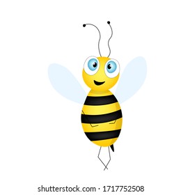 Mignonne mascotte d'abeilles. Une abeille surprise vole. Petite guêpe. Caractère vectoriel. Icône insectes. Conception de modèles pour invitation, cartes, fond d'écran, jardin d'enfants. Style Doodle. 