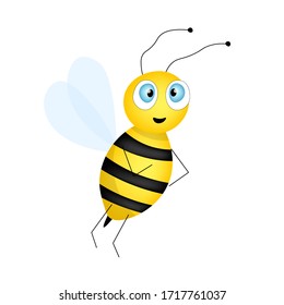 Cartoon cute bee mascot. A surprised bee flies. Small wasp. Vector character. Insect icon. Template design for invitation, cards, wallpaper, kindergarten. Doodle style. 