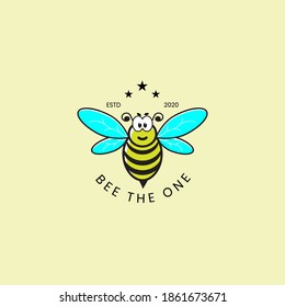 Cartoon cute bee mascot vintage logo, illustration design