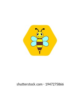 Caricatura linda abeja apuntando con la mano - Logotipo de miel, personaje de mascota vector aislado, EPS 10.