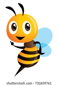 Cartoon Cute Bee Pointing Hand - Vector Mascot Character Isolated