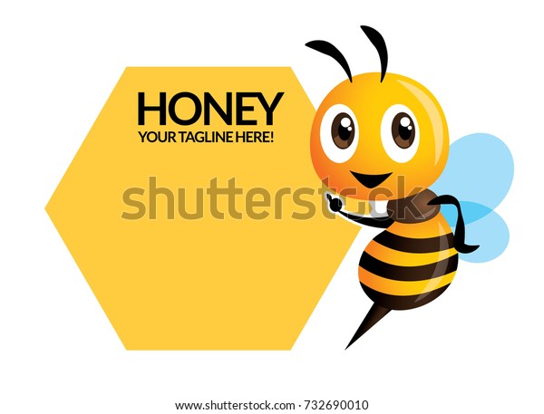 ハニカムの看板または看板を指す漫画のかわいい蜂 ベクターイラスト のベクター画像素材 ロイヤリティフリー