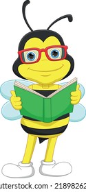 cartoon cute bee reading a book