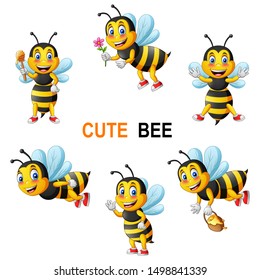 Cartoon cute bee set. vector illustration