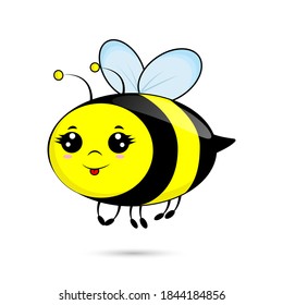 Cartoon cute bee. Small wasp. Vector character. Insect icon. Holiday template design for invitation, cards, school, kindergarten.