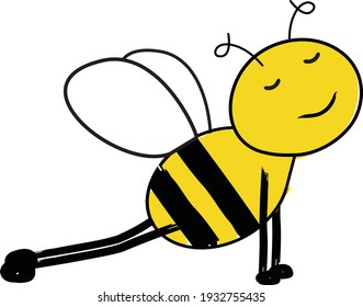 Cartoon cute bee stretching. Peaceful bee in a yoga pose.