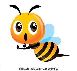 Cartoon cute bee thumb up with open mouth expression - vector character mascot illustration