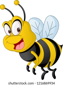 Caricatura de una linda abeja. Ilustración vectorial de un animal divertido y feliz.
