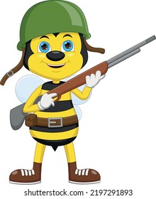 Cartoon Cute Bee Wearing Helmet And Holding Rifle