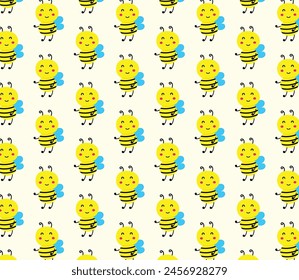 cartoon cute bee with wings seamless pattern.