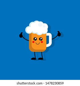 Cartoon cute beer character With Giving thumb Up.vector illustration