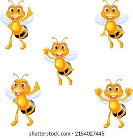 Caricatura de abejas lindas con diferentes poses