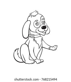 Cartoon cute big dog. Monochrome illustration for perfect card or any kind of design. Character isolated on white background