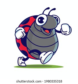 Cartoon cute big eyes ladybug walking happily mascot 