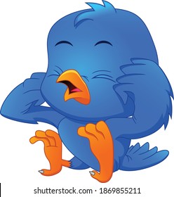 cartoon cute bird crying on white background