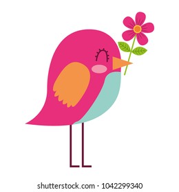 cartoon cute bird with flower in beak