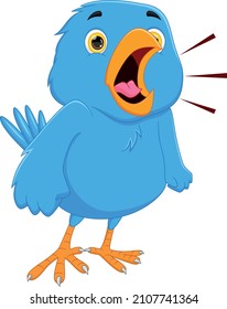 cartoon cute bird screaming on white background