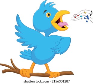 cartoon cute bird singing on white background