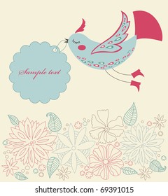 cartoon cute bird with text frame. vector illustration