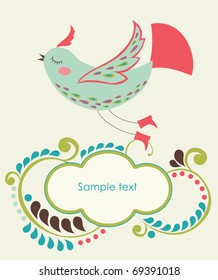 cartoon cute bird with text frame. vector illustration