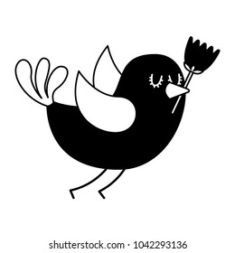 cartoon cute bird with tulip flower in beak