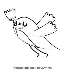 cartoon cute bird with tulip flower in beak
