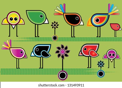 cartoon cute birds illustrations