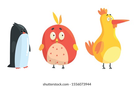 Cartoon cute birds. Vector illustration on a white background.