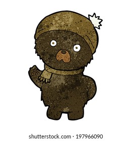 cartoon cute black bear in winter hat and scarf