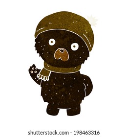 cartoon cute black bear in winter hat and scarf