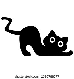 Cartoon cute Black Cat Crouch Illustration. 