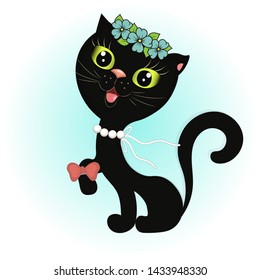 cartoon cute black cat isolated on white background