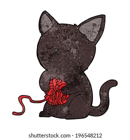 dibujos animados lindo gato negro jugando con una bola de hilo